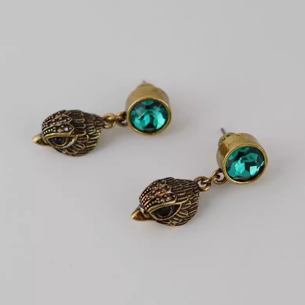 Kurt Geiger London Eagle Stone Drop Earrings Emerald Green Gold - Picture 5 of 6